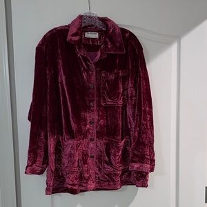 Free People Velvet Button-Down Shirt - Rich Burgundy